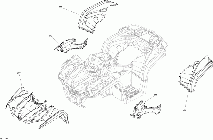 Outlander MAX 570 EFI, 2018 ������ - Fender And Central Panel Kit G2l Intense Red