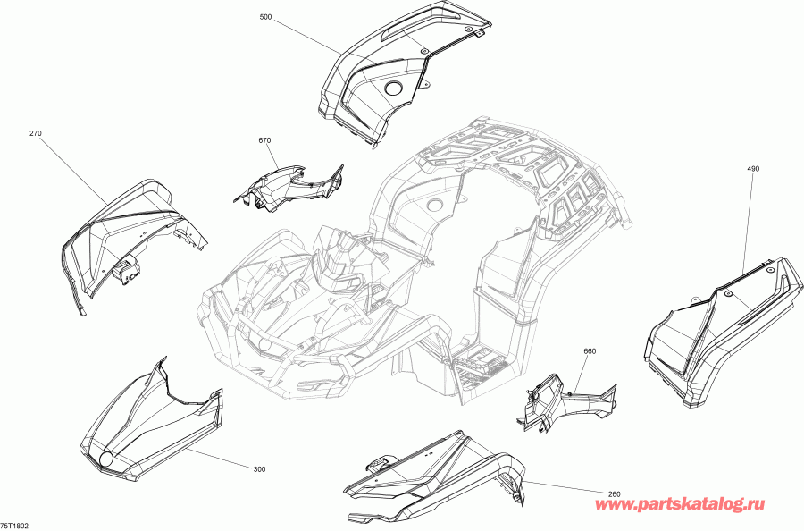 ���������� Bombardier Outlander MAX 650 EFI, (Including T3 old EU Regulation - Built before Nov 2017) MY2018 - Fender And Central Panel Kit G2 Outlander Orange Crush