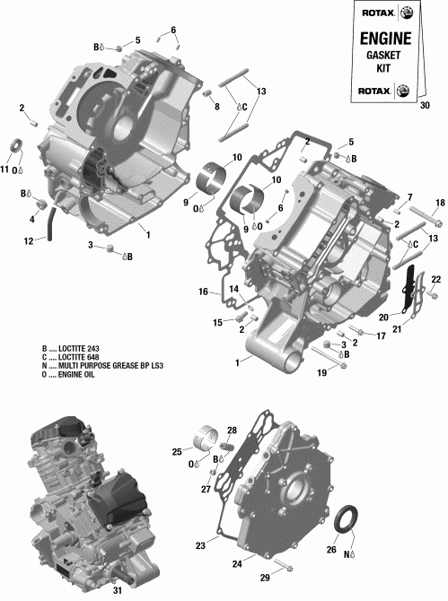  Bombardier 003 - Renegade 1000R EFI - International - European Communities, 2019 - Crankcase Version 1