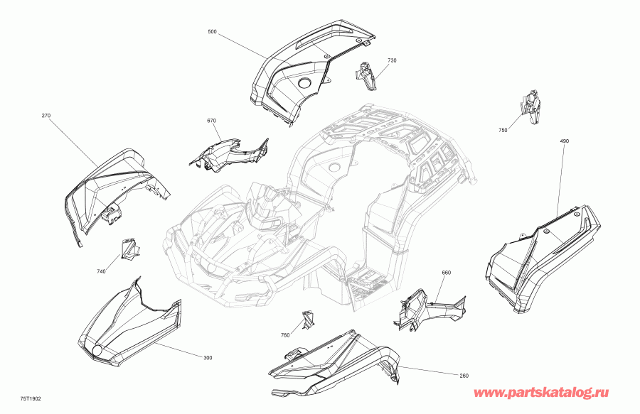  BRP  007 - Outlander MAX 850 EFI - International, 2019 - Fender And Central Panel Kit Outlander Max Package Xt