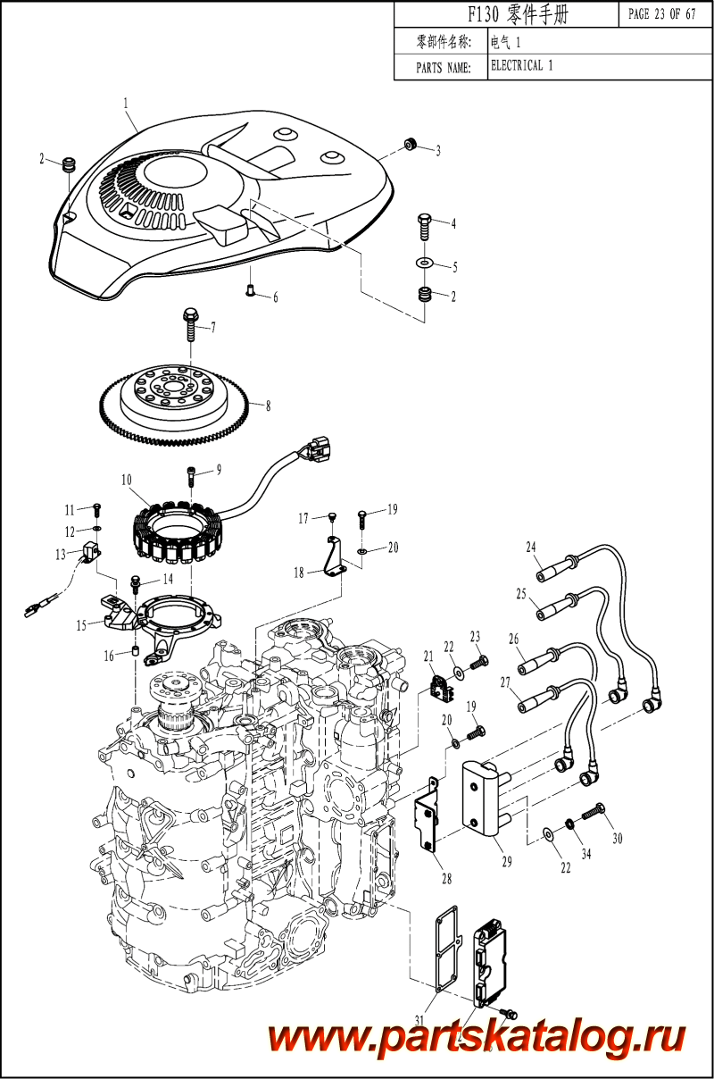 ������ �������������, �� ��������� �������� ���������, Parsun,  F130 EFI ELECTRICAL 1
