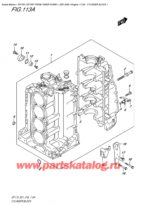   ,   ,  DF150T L/X FROM 15002F-810001~ (E01), Cylinder Block /  