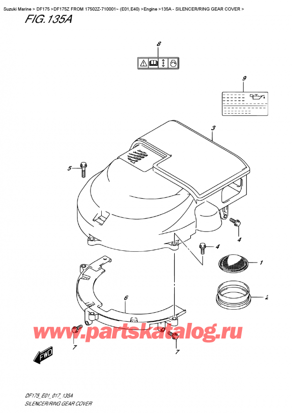   ,   , Suzuki DF175 ZL / ZX FROM 17502Z-710001~ (E01),  /    / Silencer/ring  Gear  Cover