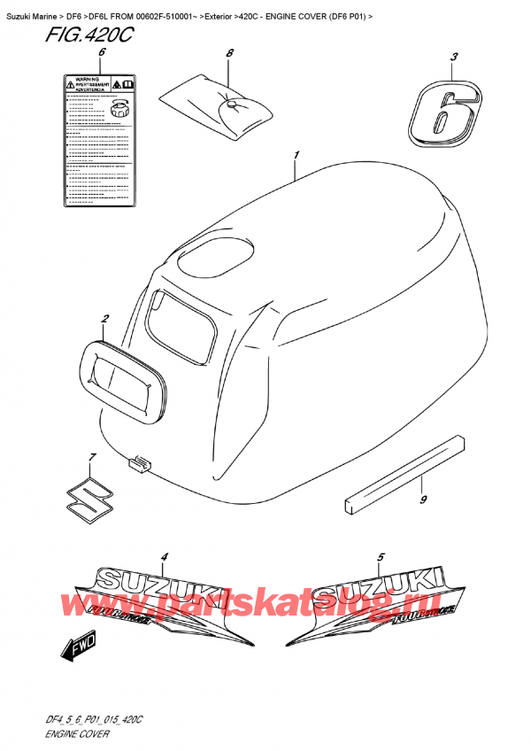  ,   , Suzuki DF6 S-L FROM 00602F-510001~ (P01), Engine  Cover  (Df6 P01) -   () (Df6 P01)