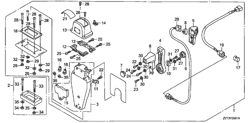     HONDA BF25D4 -   (, ,  ) - Remote Control (top Mount Single Type) (left)