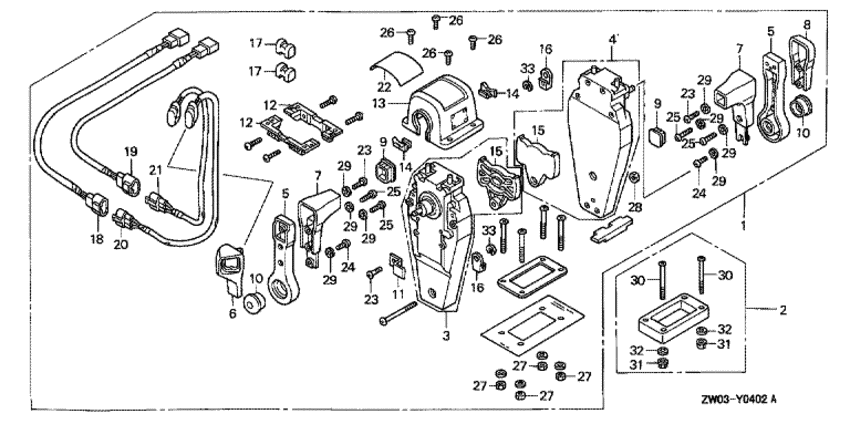 ��������� ������������� �������� ����� HONDA BF75A1 - Remote Control (top Mount Dual Type) (right) / ������������� ���������� (�������, ������, ������ ������)