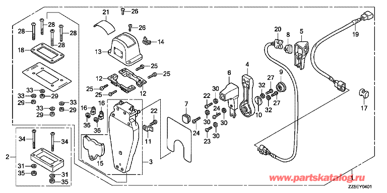    HONDA BF40DK2 - Fop-4-1   (,  , ) - Fop-4-1 Single Type Remote Control Top Mount (Left)