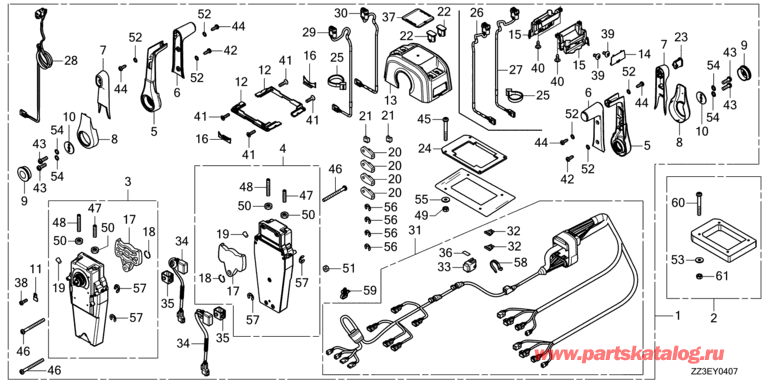  4-   HONDA BF60AK1 - Fop-4-7 Remote Control (Double Top Mount Type) (Nhk Mec) / Fop-4-7    (,  ) (Nhk Mec)