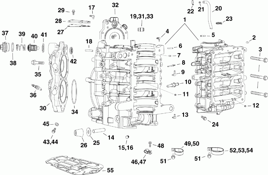 ��������� EVINRUDE E115DPLSCR  - linder & Crankcase - linder & ������ ���������