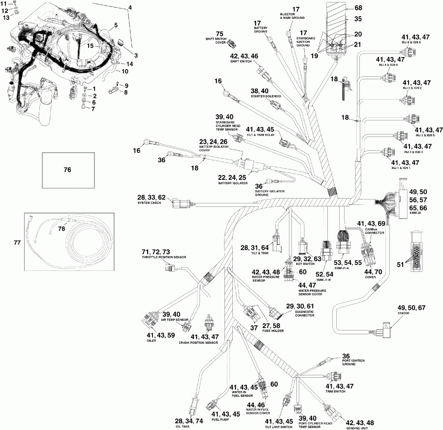 �������� ��������� ����� EVINRUDE E175DCXSCR  - ectrical ���� �������� - ectrical Harness