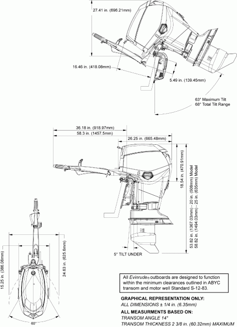 �������� ��������� ����� EVINRUDE E65WDRLSCS  - ofile Drawing