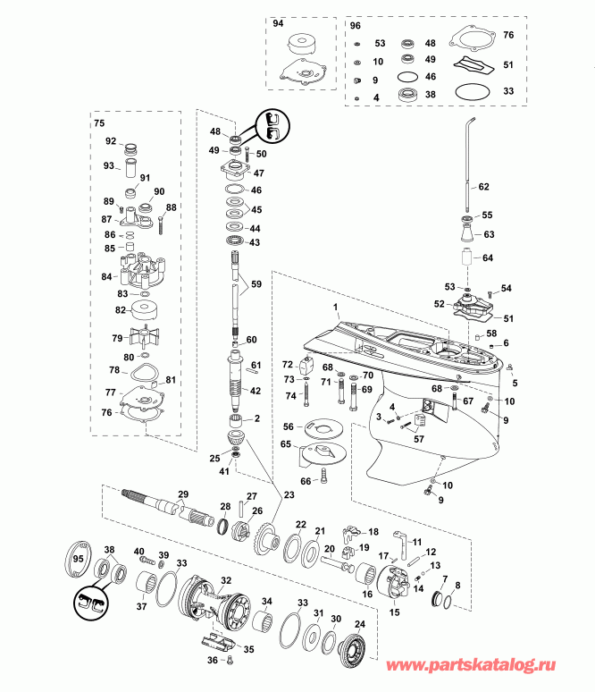 ��������� �������� ����� EVINRUDE E225DHLAAA  - ��������, M2-type / gearcase, M2-type