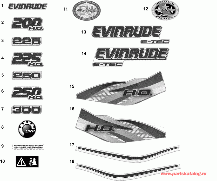 �������� ��������� ����� EVINRUDE E225DPXAAC  - �������� - ����� - decals - White