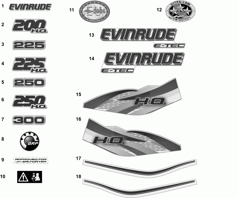    Evinrude E300DPZAAD  - decals - White /  - 