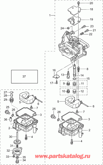 �������� ����� Evinrude B10RGL4ABA  - ���������� � ����� / carburetor Assembly