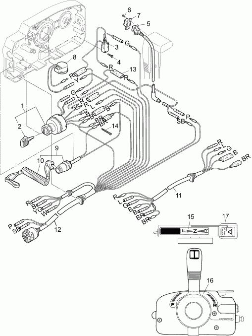 ����� Evinrude B15RG4ABA  - ������ ����� ���������� (���������) / side Mount Control (electrical)
