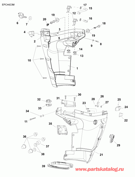 ��������� ����� Evinrude B30MRLABA  - ������ ������ ��������� / lower Engine Cover