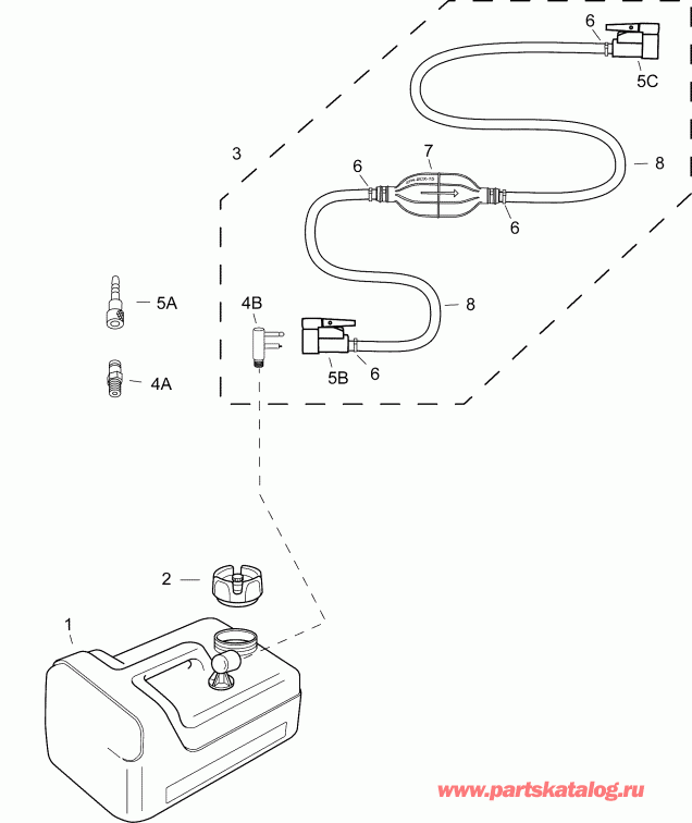  Evinrude B6RGL4ABA  - fuel Tank Assembly / ��������� ��� � �����
