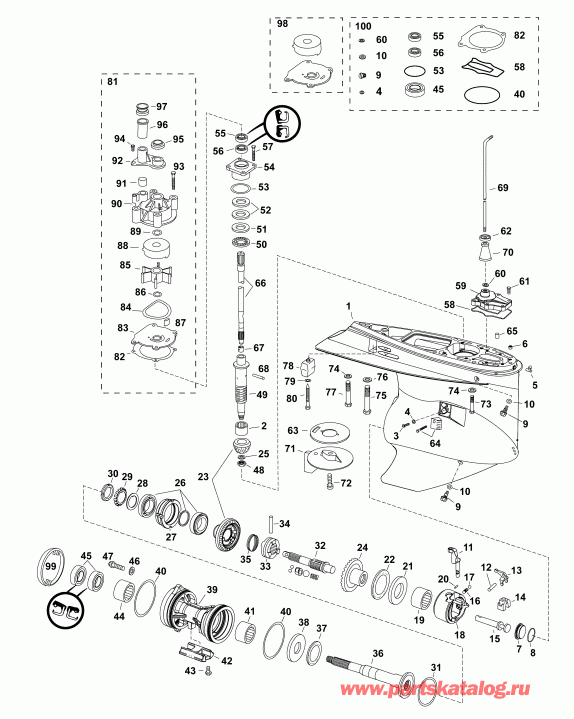 ��������� �������� ����� Evinrude DE200CXABA  - ��������, M2-type, �������� �������� / gearcase, M2-type, Counter Rotation