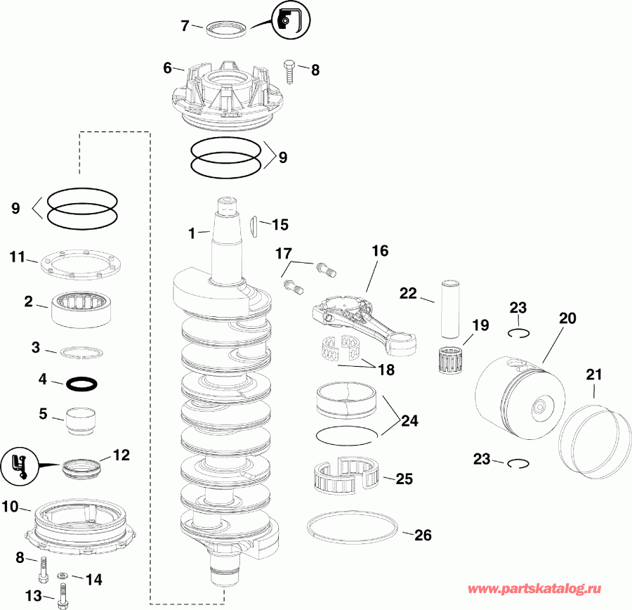   EVINRUDE DE300CZABB  - crankshaft & Pistons