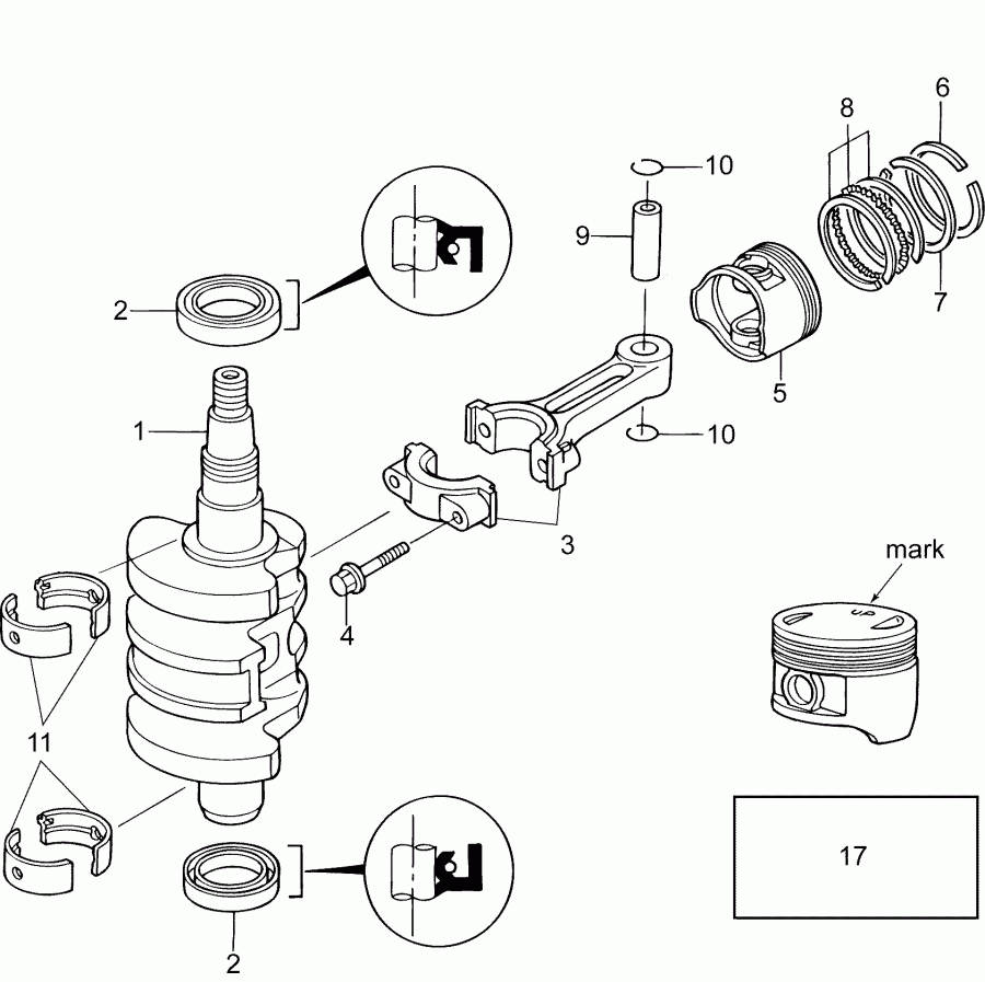   EVINRUDE E10RG4ABB  - crankshaft & Pistons /  & 