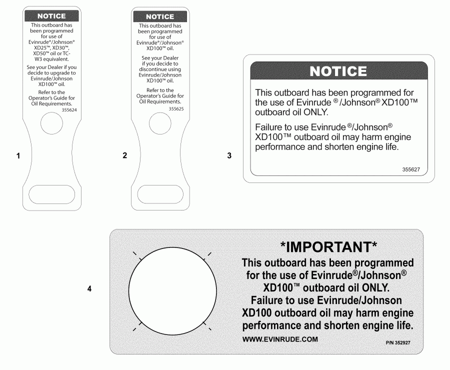 �������� ��������� ����� EVINRUDE E135DHLABA  - oil Tags & Labels / oil Tags & ��������