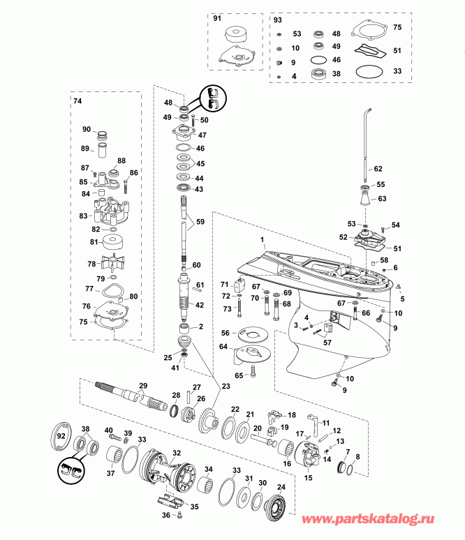��������� ����� Evinrude E135DHXABG  - ��������, M2-type / gearcase, M2-type