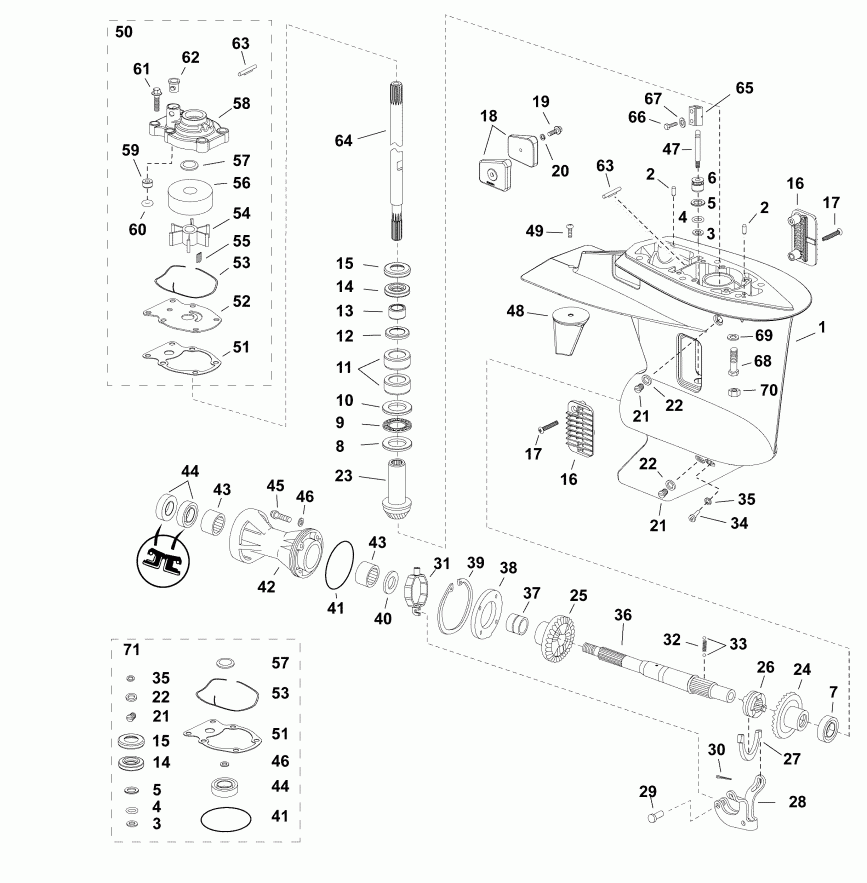 ��������� ��������� EVINRUDE E15HTGLABA  - ��������, H-type - gearcase, H-type