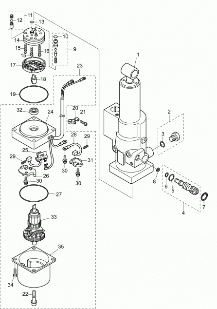 ��������� EVINRUDE E15PGL4ABA  - ���������� �������� Hydraulic Assembly - power Tilt Hydraulic Assembly
