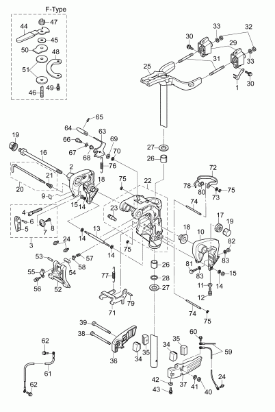 ��������� Evinrude E15RGL4ABB  - stern & ���������� ��������� (������ Tilt) - stern & Swivel Bracket (manual Tilt)