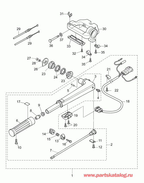 ��������� �������� ����� EVINRUDE E15RGL4ABB  - tiller Handle Assembly - ������� Assembly