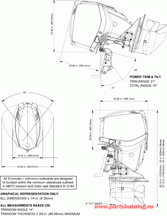    Evinrude E175DGXABB  - profile Drawing -  
