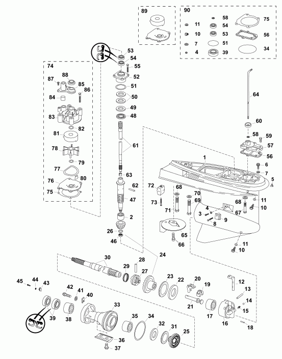 ��������� ����� Evinrude E200DSLABF  - ��������, O-type - gearcase, O-type