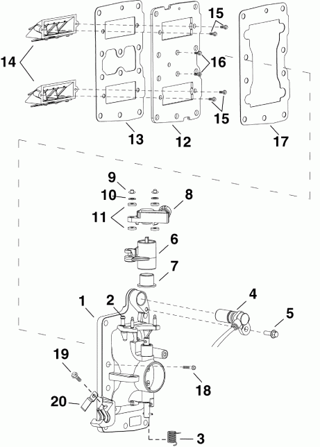 ��������� ��������� EVINRUDE E25DRABB  - intake Manifold Assembly / �������� ��������� � �����