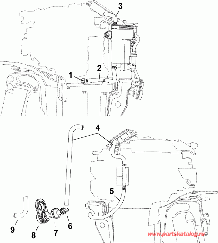 ��������� ��������� EVINRUDE E25DRSABB  - cooling Hoses