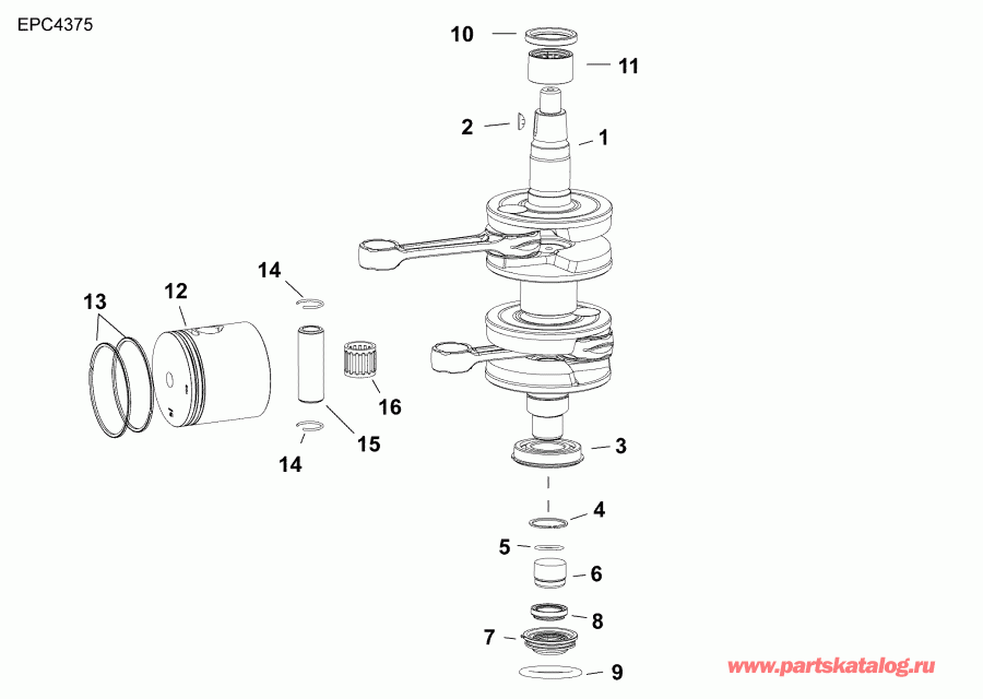 ��������� ����� Evinrude E30MALABB  - crankshaft & Pistons - �������� & ������