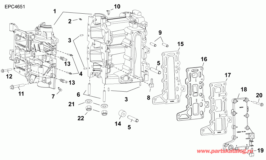 ��������� ����� Evinrude E30MRLABB  - cylinder & Crankcase / ������� & ������ ���������