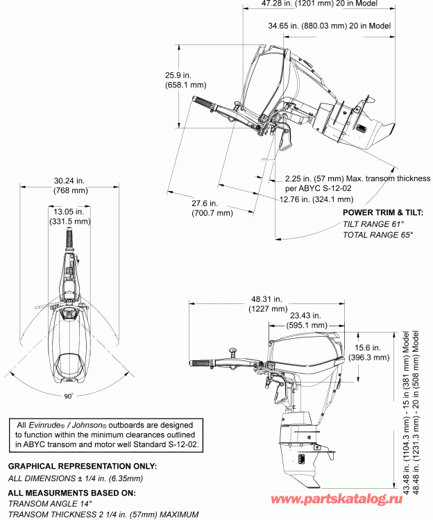 �������� ��������� ����� EVINRUDE E30TESLABF  - ������ Tilt, Tiller Steer - Manual Tilt, Tiller Steer