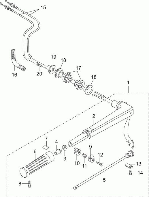 ����� EVINRUDE E3RG4ABA  - ������� Assembly / tiller Handle Assembly