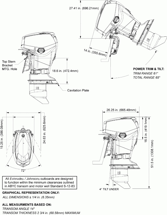   Evinrude E40DHLABA - ITALY ONLY  - profile Drawing (dp, Ds) -   (dp, Ds)