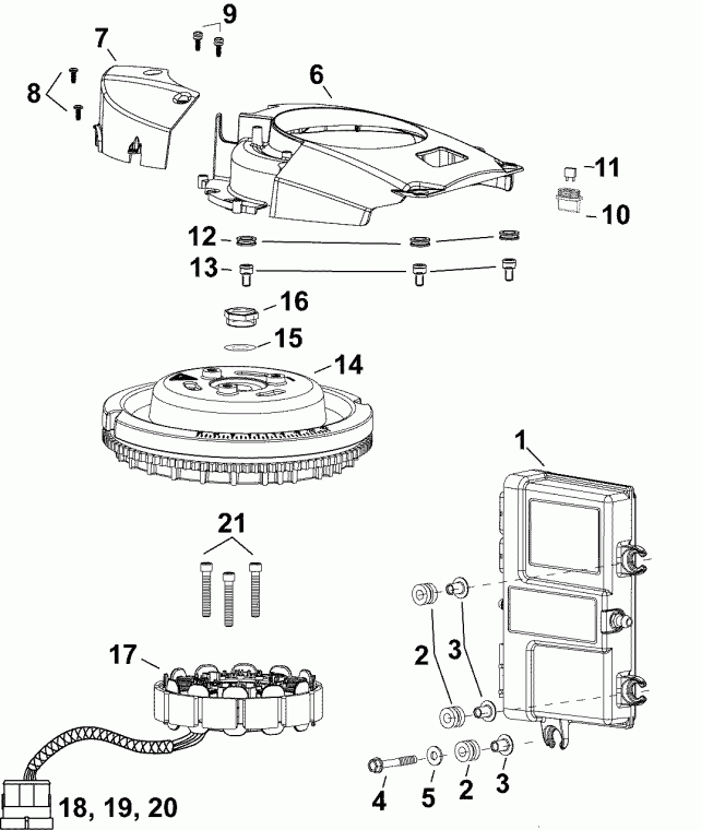 ��������� Evinrude E40DTLABA  - emm, Stator, Flywheel / emm, ������, �������