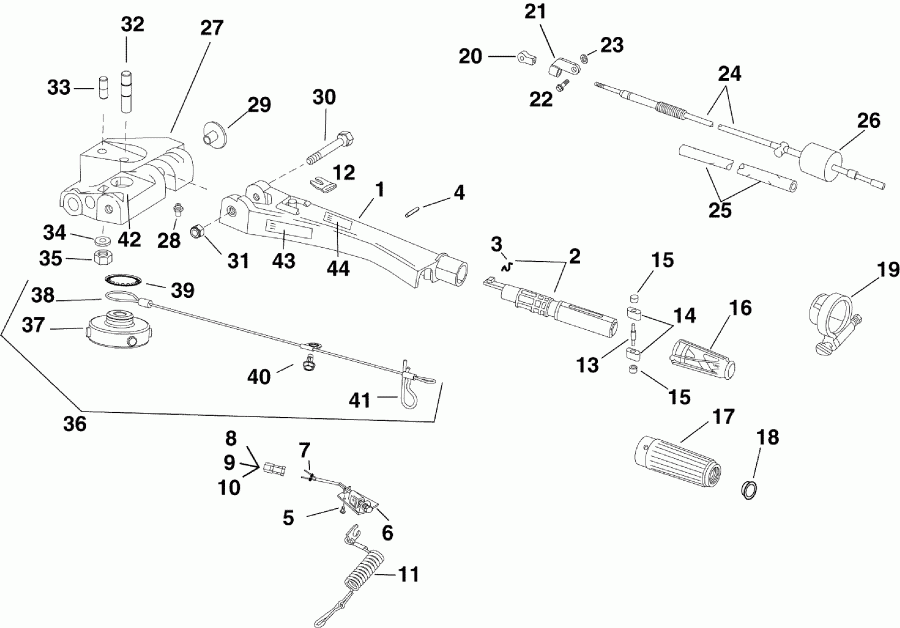 ��������� ����� Evinrude E55MRLABB  - tiller Arm - ������� (����� �������)
