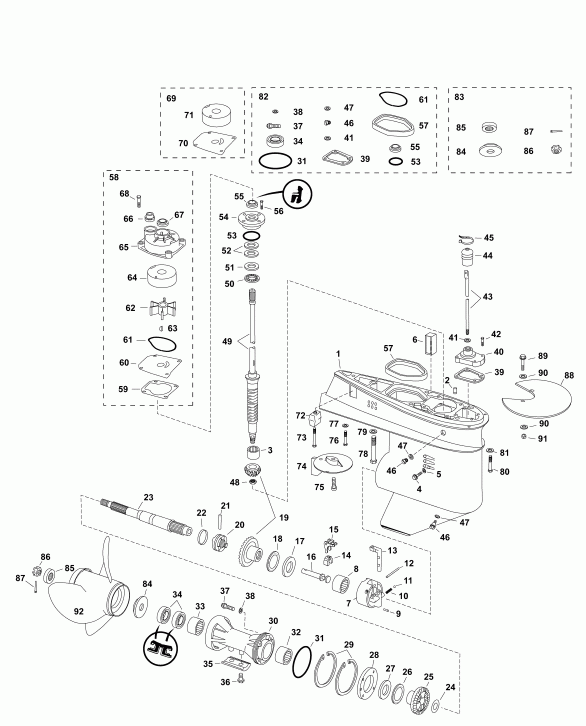 ��������� �������� ����� EVINRUDE E55MRLABB  - gearcase, F-type (mrl)
