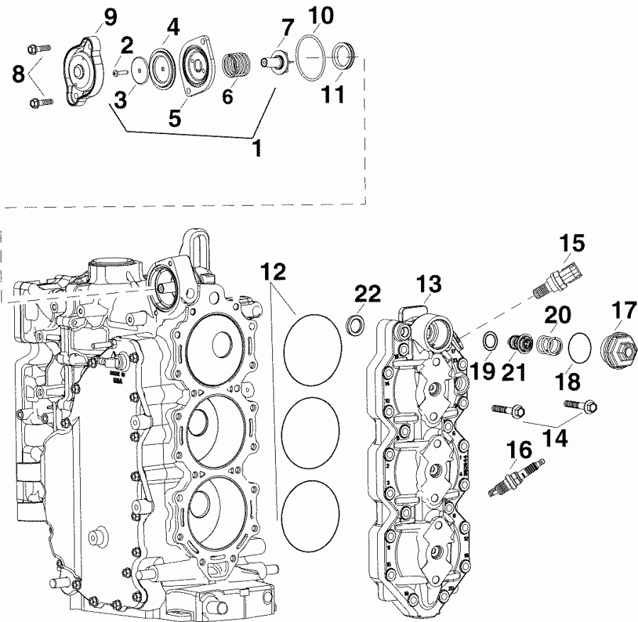   Evinrude E65SNLABB  -    &  / cylinder Head & Thermostat