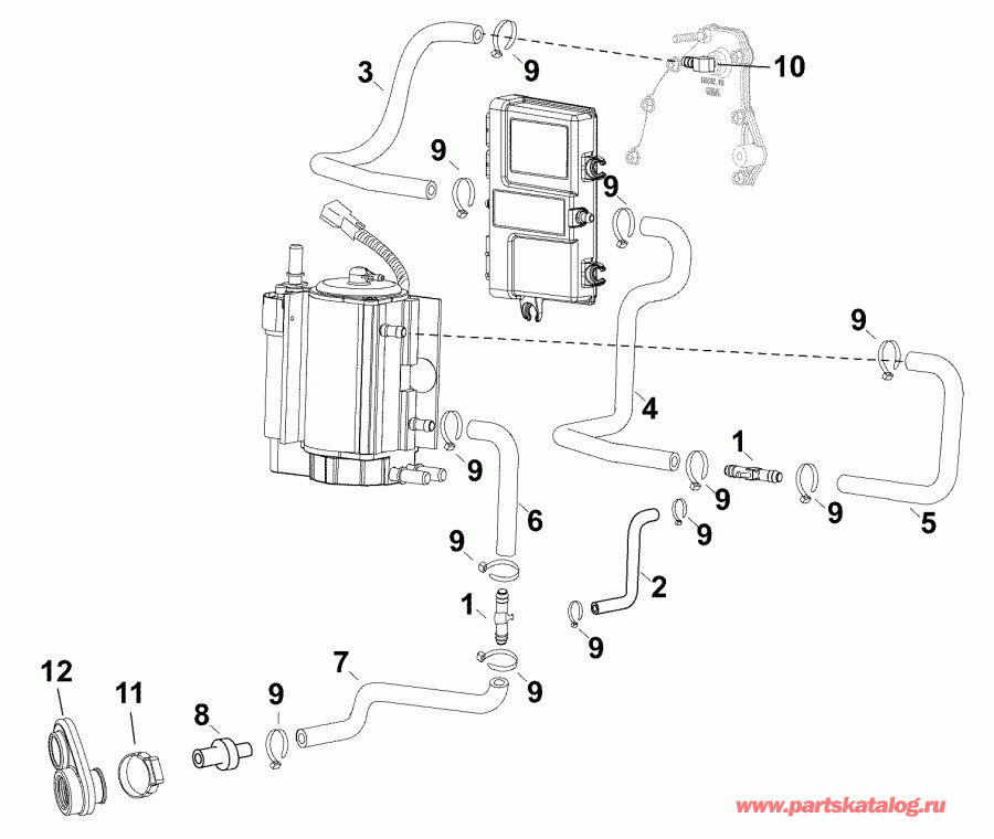 �������� ��������� ����� Evinrude E90DPLABB  - cooling Hoses - ������ ����������
