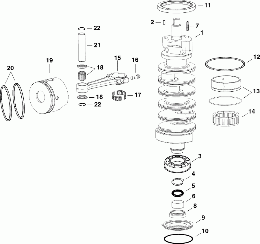 ��������� ��������� EVINRUDE E115DGXAFF  - crankshaft & Pistons - �������� & ������