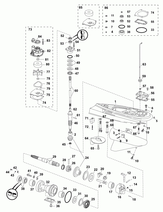 ��������� ��������� EVINRUDE E115DPXAFG  - gearcase, O-type / ��������, O-type