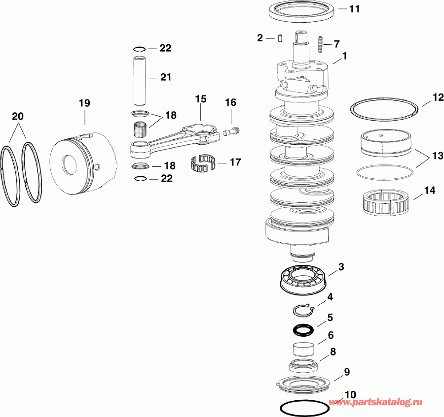 ��������� ����� Evinrude E115SNLAFH  - �������� & ������ / crankshaft & Pistons