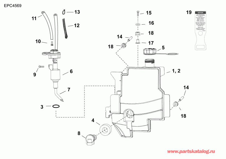 ����� EVINRUDE E25DGELAFB  - oil Tank & Pump - �������� ��� & �����