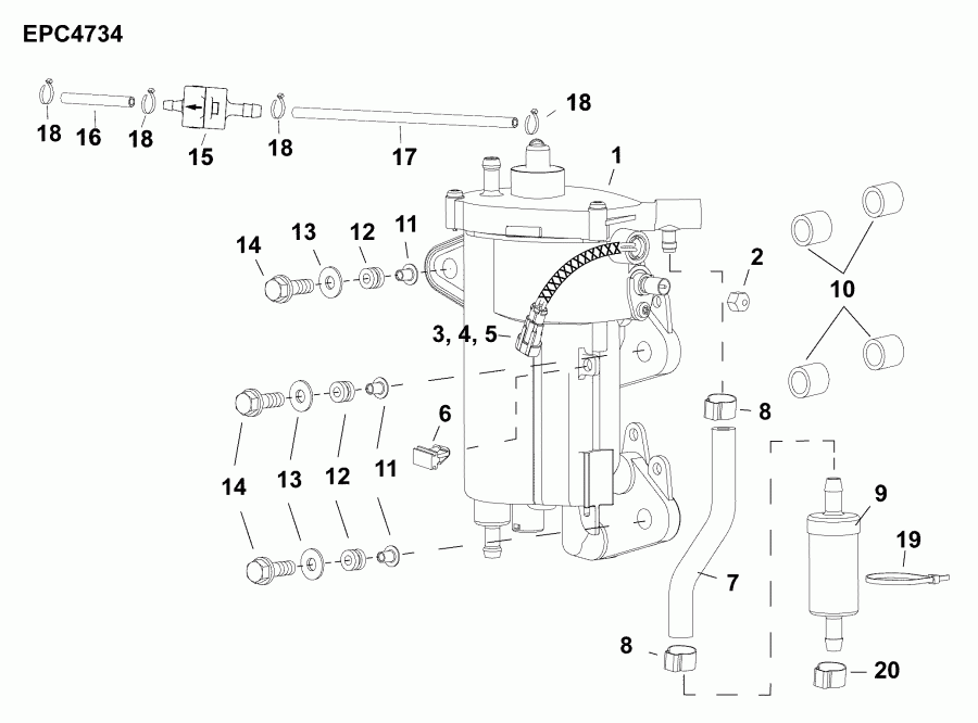 ����� Evinrude E30MALAFA  - ��������� ����� & �������������� - fuel Pump & Vapor Separator